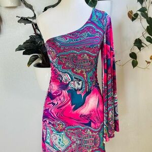 Arden B One-Shoulder Paisley Bodycon Mini Dress Size S
